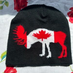 Canadian Moose flag maple leaf winter beanie toque hat Cabincore